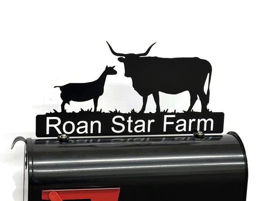 Longhorn Cow and Goat Customized Metal Mailbox Topper 8.35 Inches Tall - Does Not Include a Mailbox