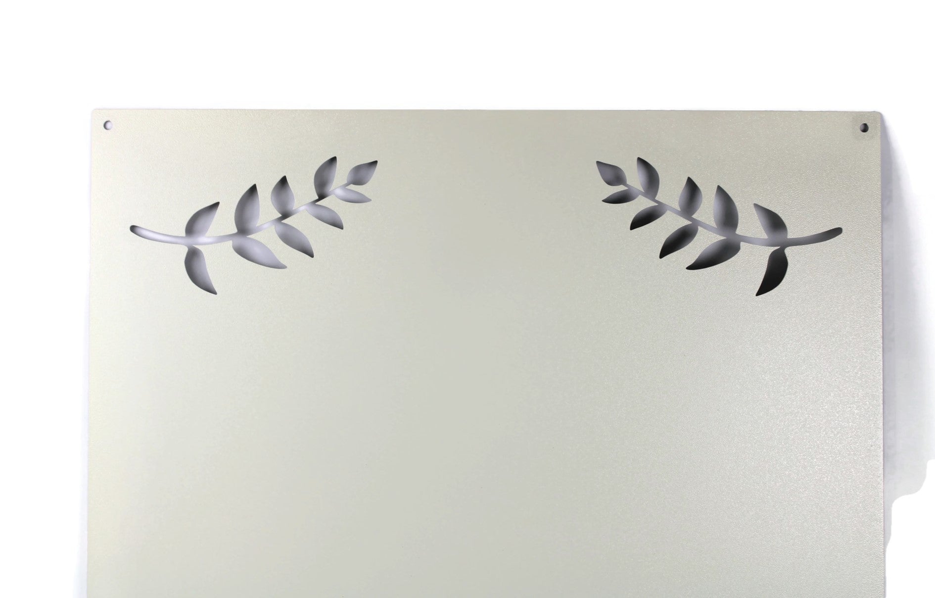 Cream powder coat metal magnet message board with leaf pattern
