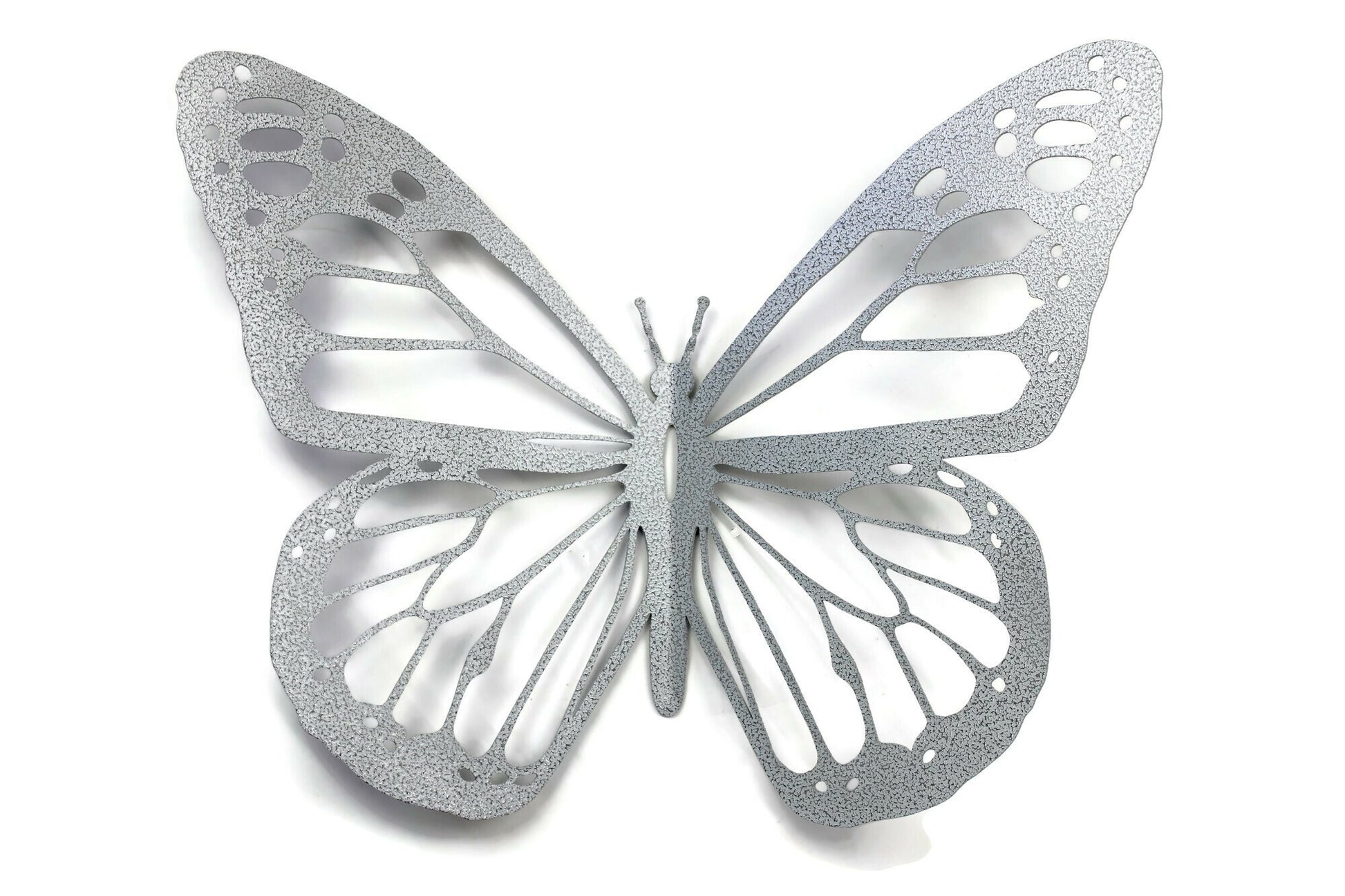 White gray vein powder coat metal monarch butterfly wall art