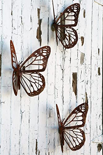 Rusty metal monarch butterfly wall art in three sizes