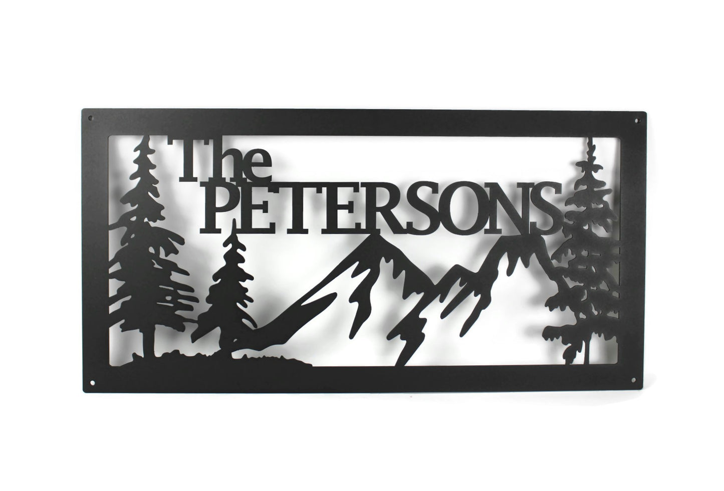 Family Name Metal Mountain Forest Cabin Sign 23 to 32 Inches Wide