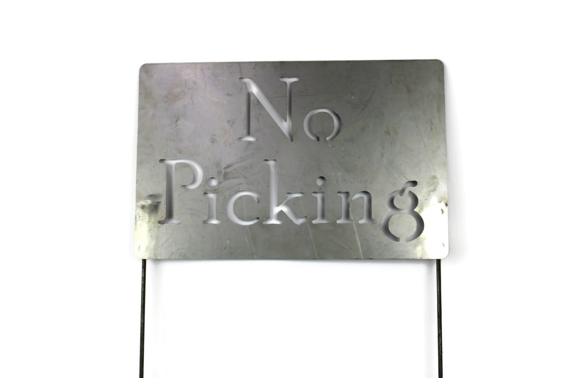 No Picking extra large raw steel garden stake sign