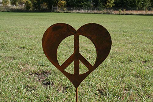 Metal Peace Heart Garden Stake or Stand 21 to 28 Inches Tall