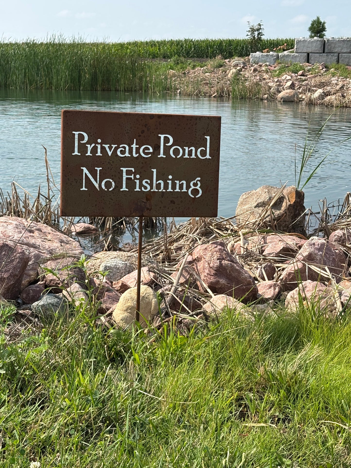 Private Pond No Fishing Metal Marker Stake 20 to 48 Inches Tall
