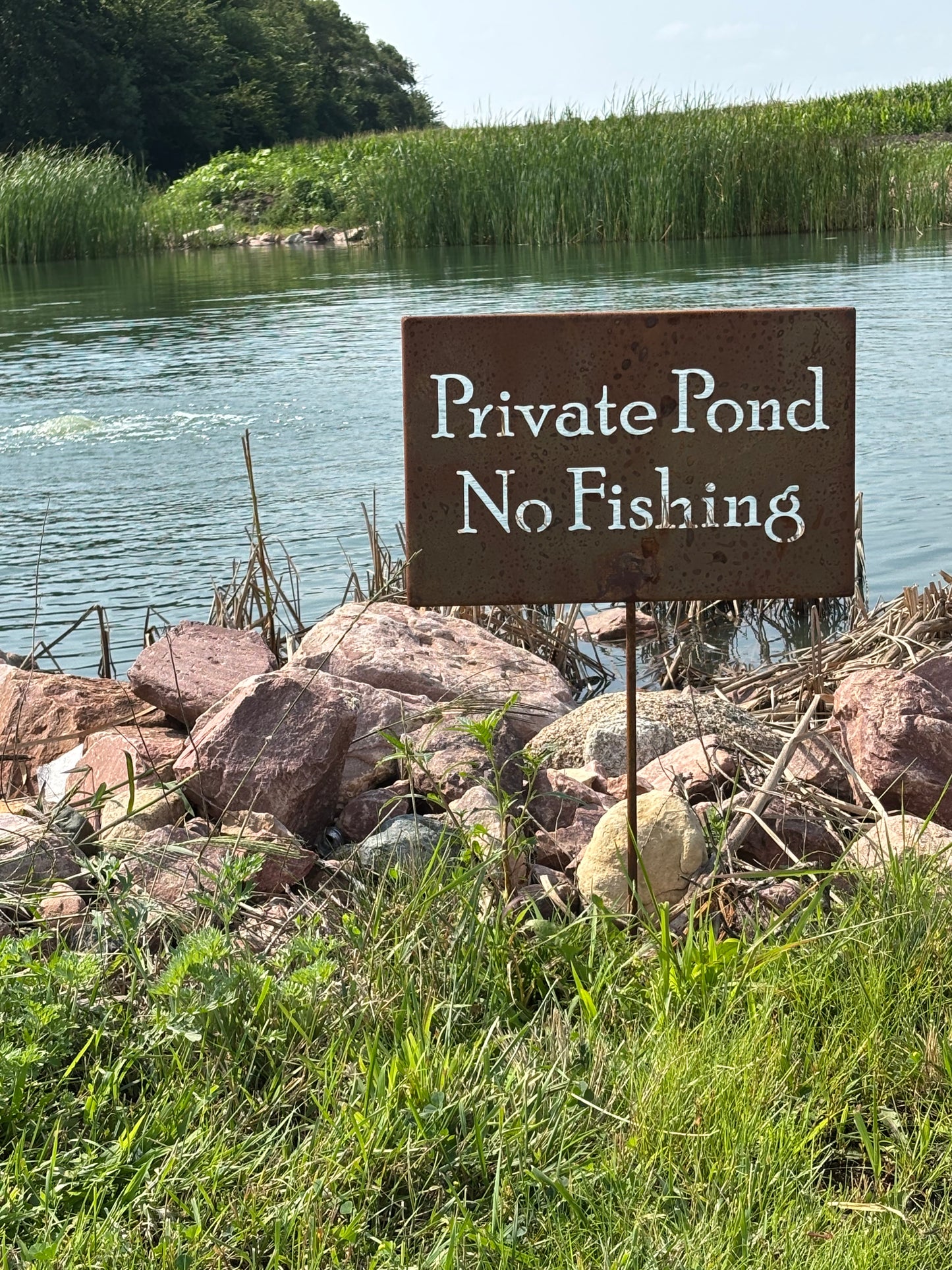 Private Pond No Fishing Metal Marker Stake 20 to 48 Inches Tall