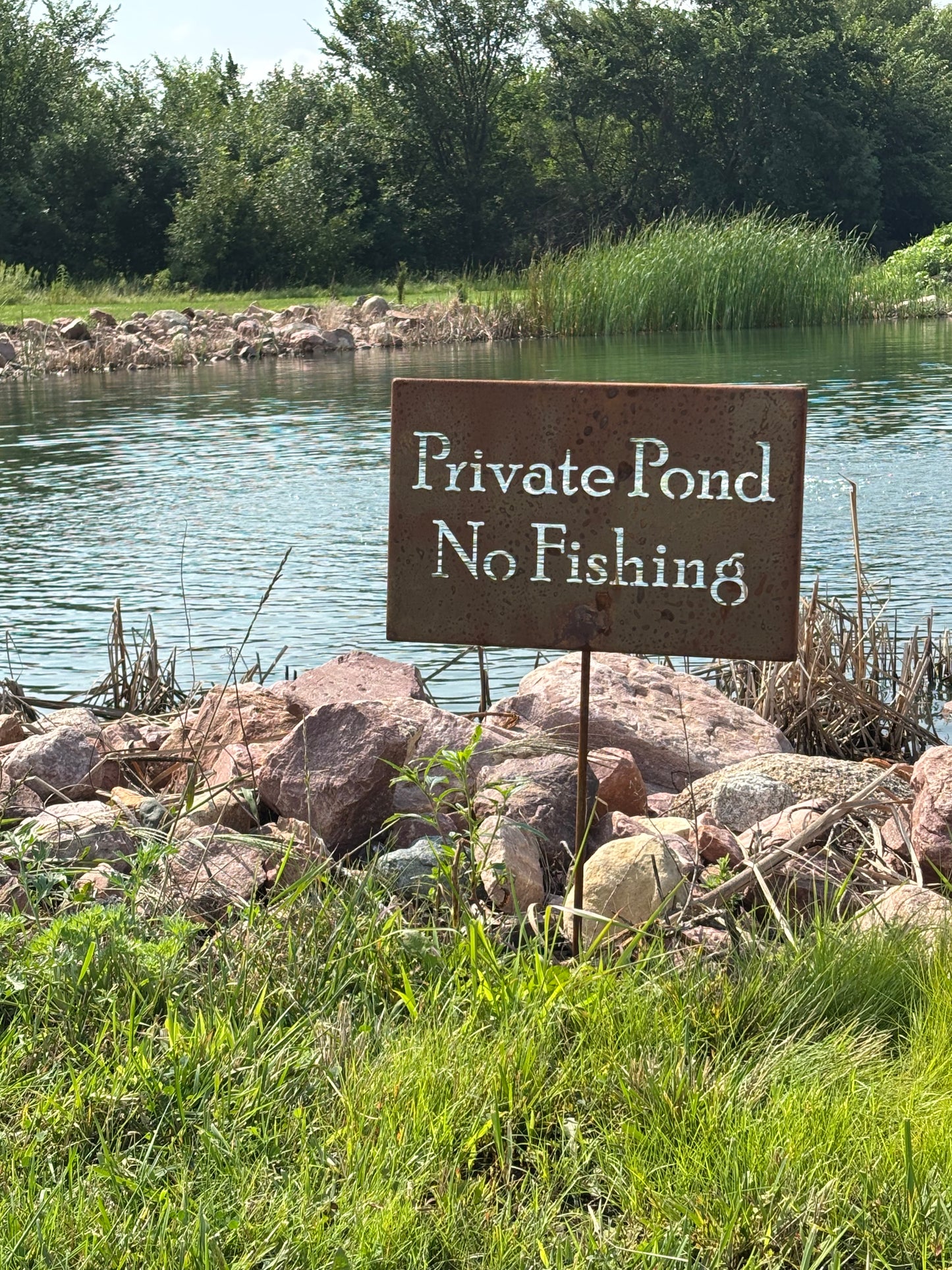 Private Pond No Fishing Metal Marker Stake 20 to 48 Inches Tall