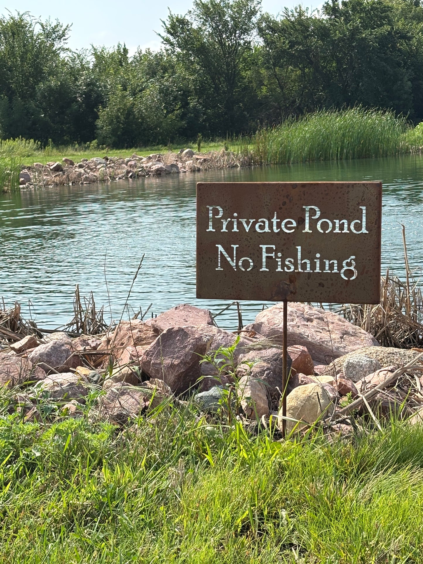 Private Pond No Fishing Metal Marker Stake 20 to 48 Inches Tall