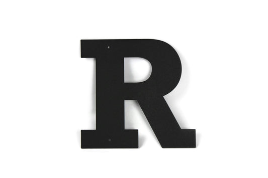 Metal letter R in black powder coat