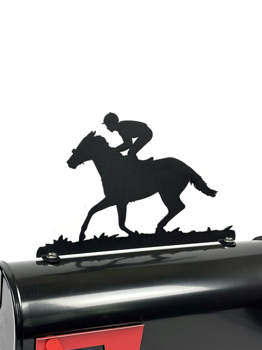 Race Horse and Jockey Metal Mailbox Topper 8.5 Inches Tall - Does Not Include a Mailbox