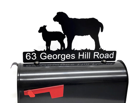Sheep and Lamb Customized Metal Mailbox Topper 17 Inches Wide - Does Not Include a Mailbox