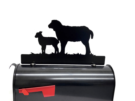 Sheep and Lamb Customized Metal Mailbox Topper 17 Inches Wide - Does Not Include a Mailbox