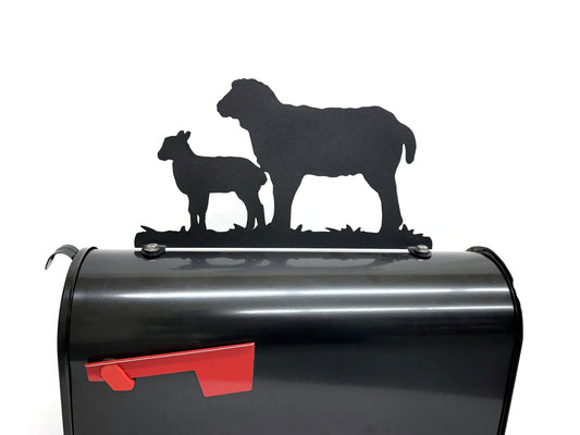 Sheep and Lamb Metal Mailbox Topper: 7.5 Inch Tall Farmhouse Decor - Does Not Include a Mailbox