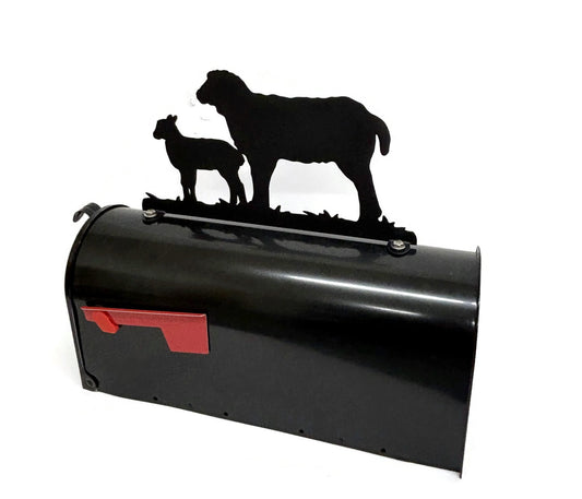 Sheep and Lamb Metal Mailbox Topper: 7.5 Inch Tall Farmhouse Decor - Does Not Include a Mailbox