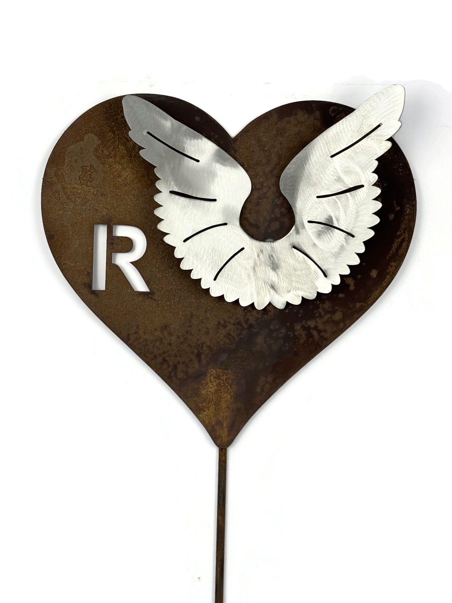 Angel Wings Metal Garden Stake Heart Memorial 23 Inches Tall