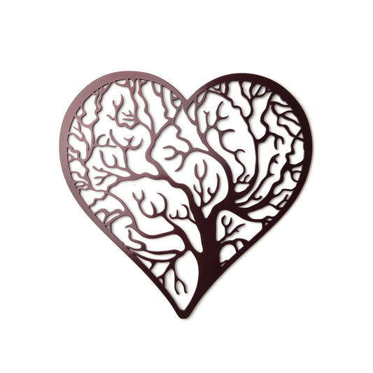 Berry powder coat tree heart with outline metal wall sign