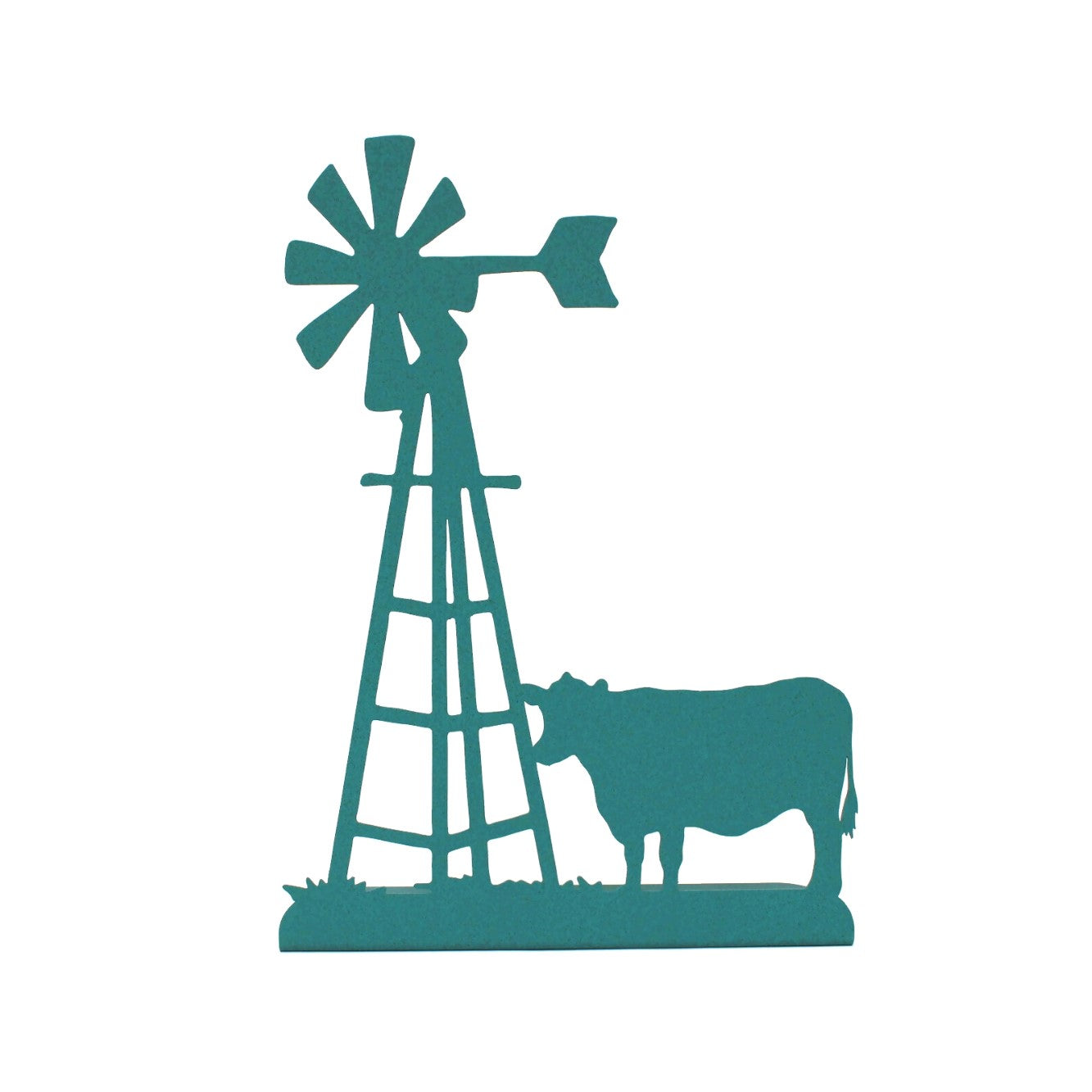 Windmill and Cow Metal Tabletop Decor 14.2 Inches Tall