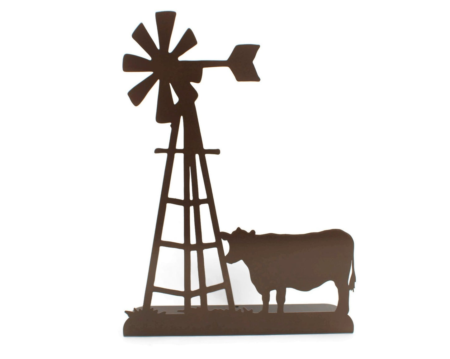 Windmill and Cow Metal Tabletop Decor 14.2 Inches Tall