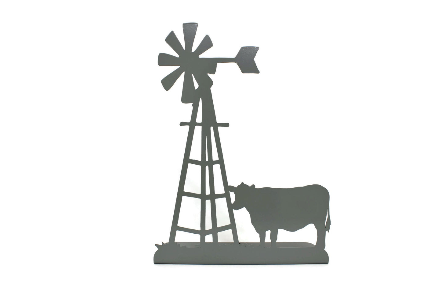 Windmill and Cow Metal Tabletop Decor 14.2 Inches Tall